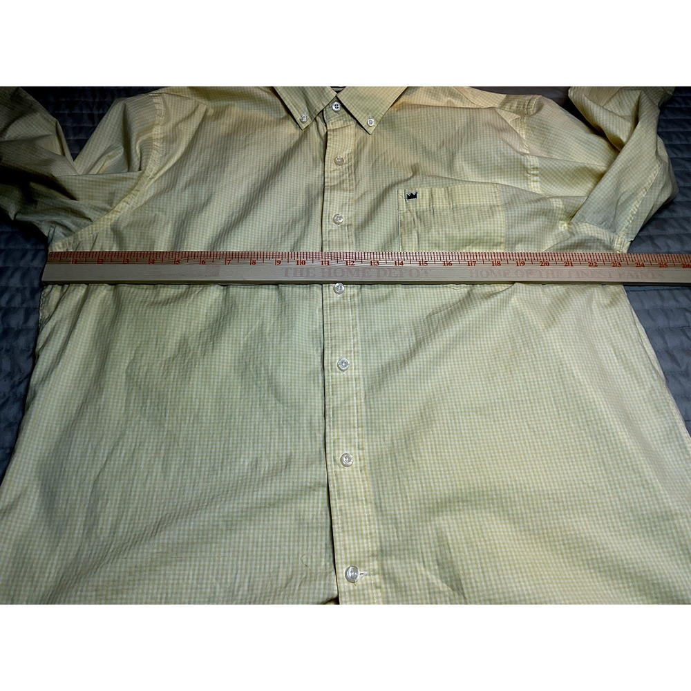 Crown & Ivy Mens Long Sleeve Button Down Cotton Shirt Yellow White Gingham Large - Picture 5 of 8